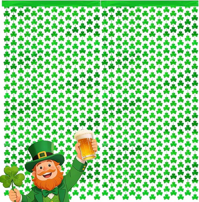 2 Pack St Patrick's Day Clover Streamers Curtains 3.3x6.6ft Green