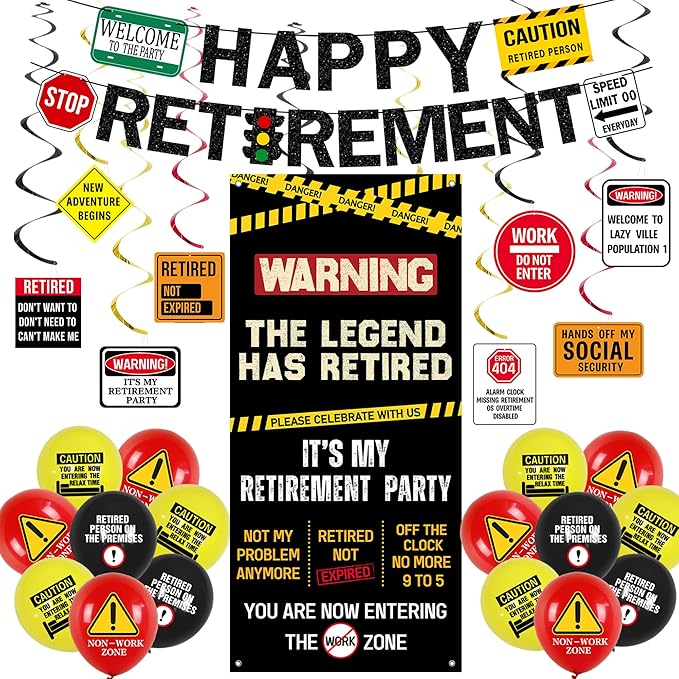 Retirement Decorations Men Women Caution Logos Happy Retirement
