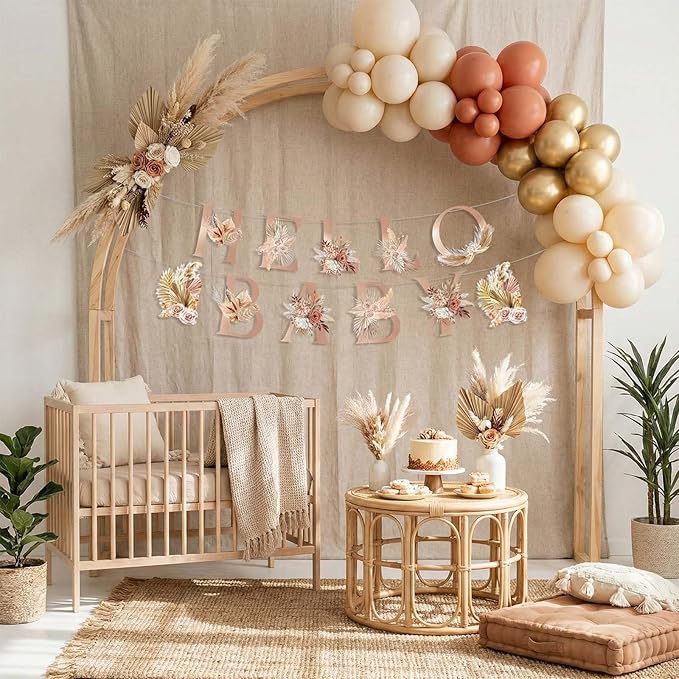 Neutral Boho "Hello Baby" Banner, Pampas Grass Bohemian Baby Shower &