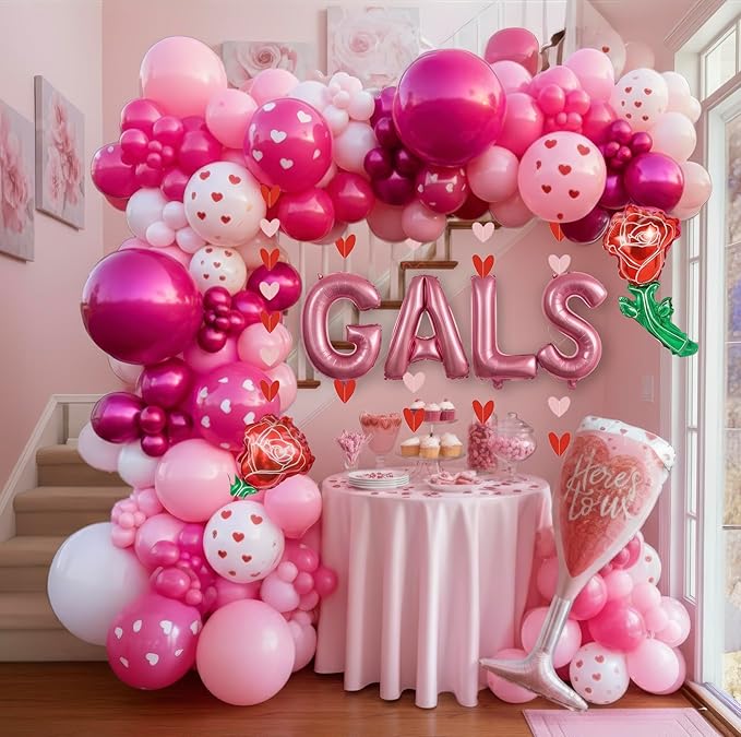 Galentines Day Party Decorations hot pink and pink Balloon Arch