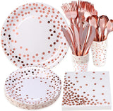 175PCS Rose Gold Party Supplies,Rose Gold Dot on White Paper Plates