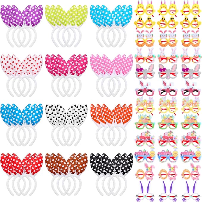 24 Pcs Easter Bunny Ears Headbands Glasses Set Easter Party Favor