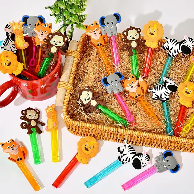 Safari Party Favors 24Pcs Jungle Animals Mini Bubble Wands for Kids
