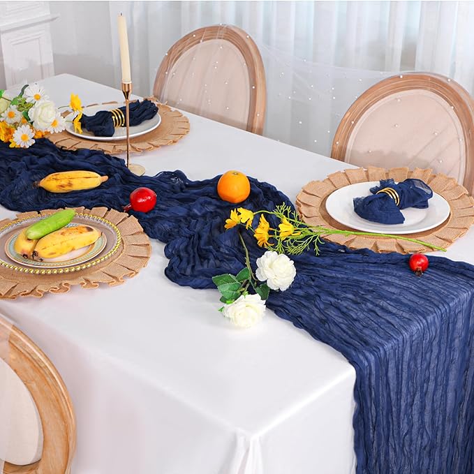 Snowkingdom 6PCS 10Ft Navy Blue Cheesecloth Table Runner, 120inch