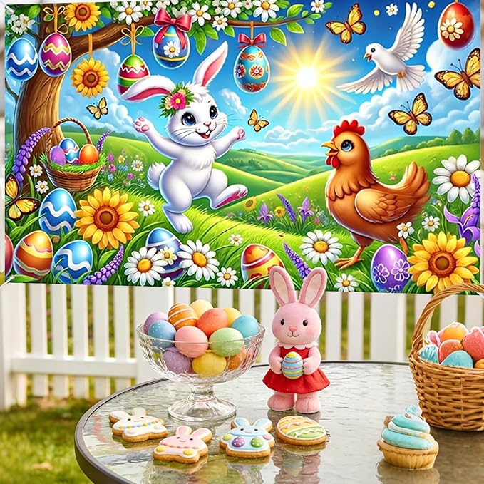 Nuxovilar Easter Banner Polyester 43x70.86 Inches Large Easter Banner