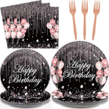 96 Pcs Black & Rose Gold Party Paper Plate and Napkins Pink Rose