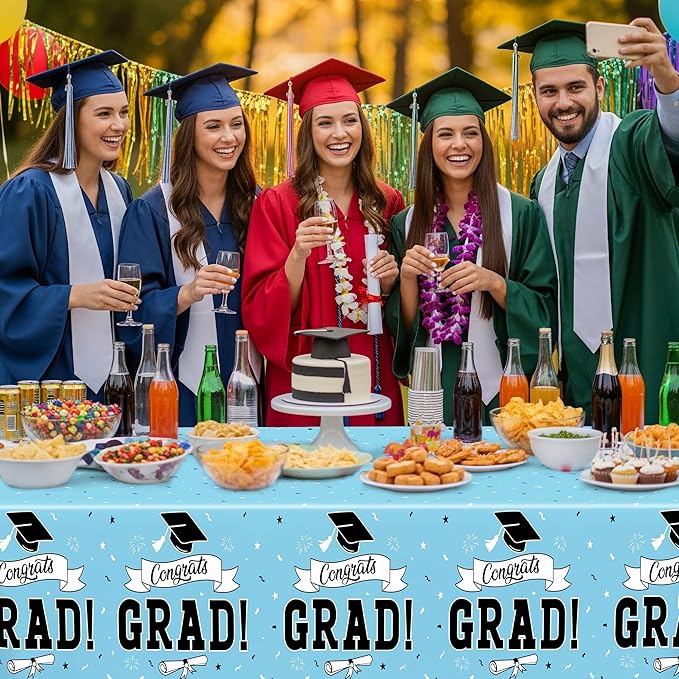 2Pcs Graduation Tablecloths, 108" X 54" Skyblue Graduation Table