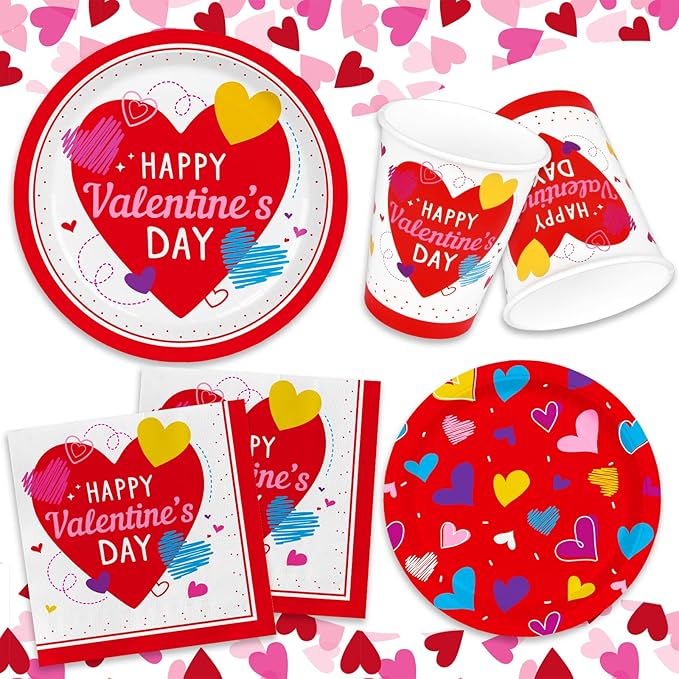 Valentine's Day Party Supplies Set for 25 Elegant Disposable Paper