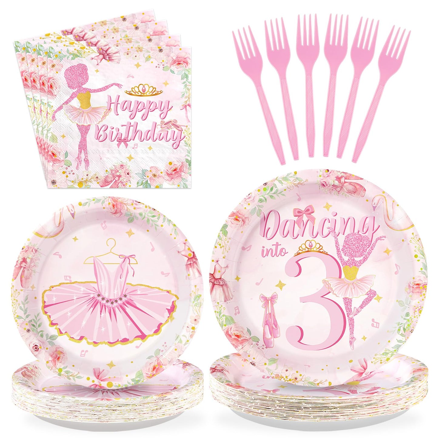 96Pcs Ballerina 3rd Birthday Decorations Cute Ballet 3rd Birthday