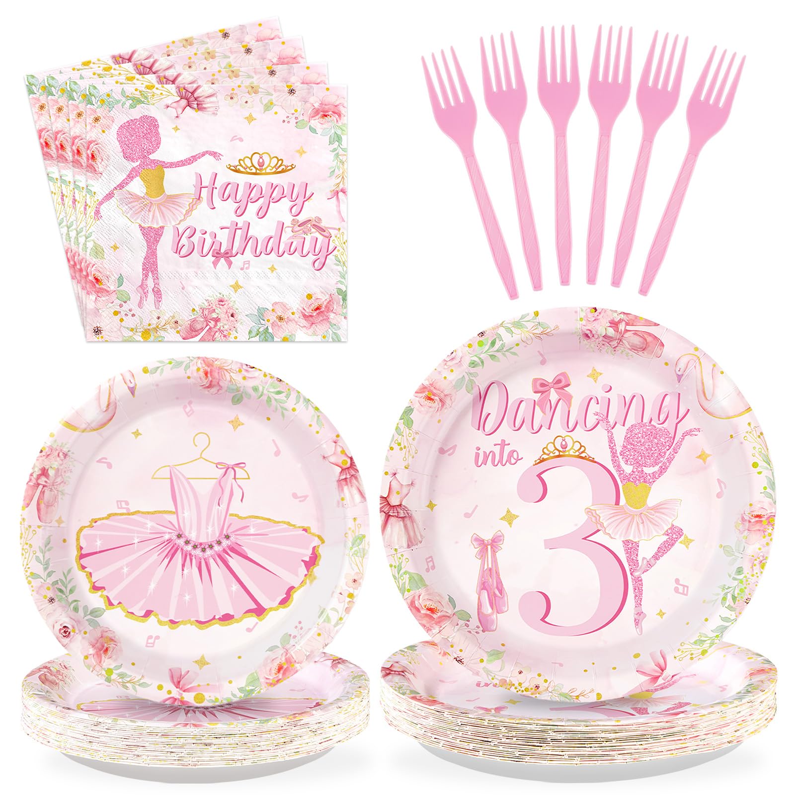 96Pcs Ballerina 3rd Birthday Decorations Cute Ballet 3rd Birthday