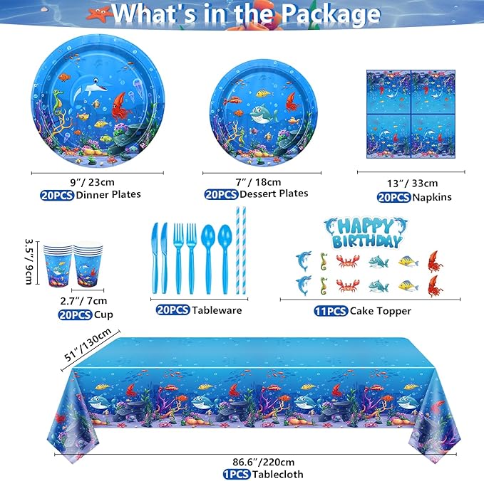 246 Pack Under the Sea Party Supplies Ocean Sea Party Tableware Set