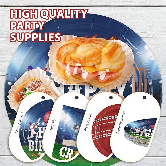 96Pcs Cricket Birthday Party Decoration Sports Theme Ball Plates and