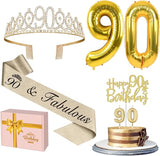 90th Birthday Decorations for Women Gold with 90th Birthday Sash and