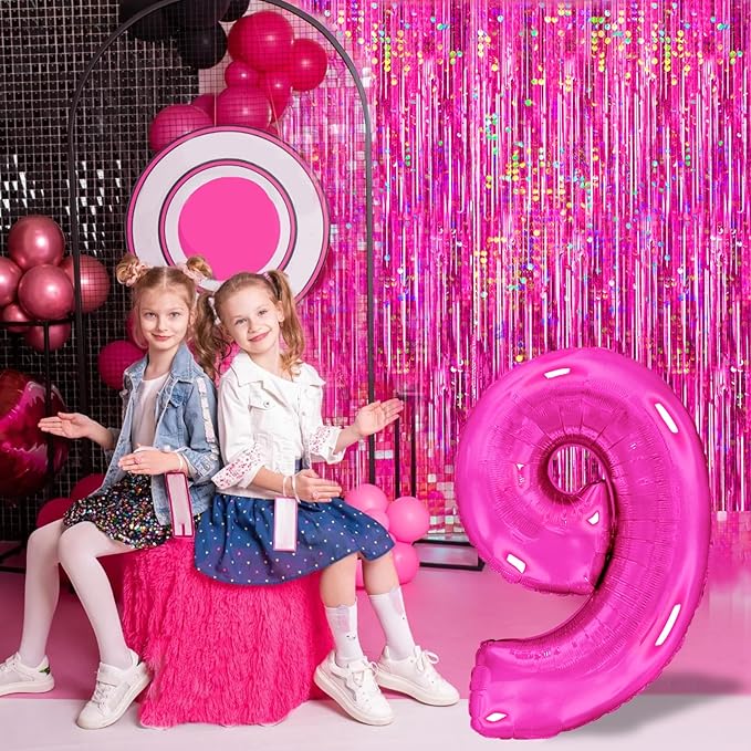 4 Packs Hot Pink Foil Fringe Curtain, Pink Glitter Metallic Tinsel