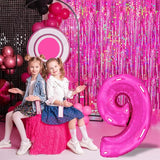 4 Packs Hot Pink Foil Fringe Curtain, Pink Glitter Metallic Tinsel