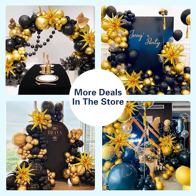 137Pcs Black and Gold Balloons Garland Arch Kit with Stars - 5 10 12
