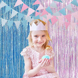 BRAVESHINE Pink Blue Tinsel Foil Fringe Curtains - 2Pcs 3.2x8.2ft