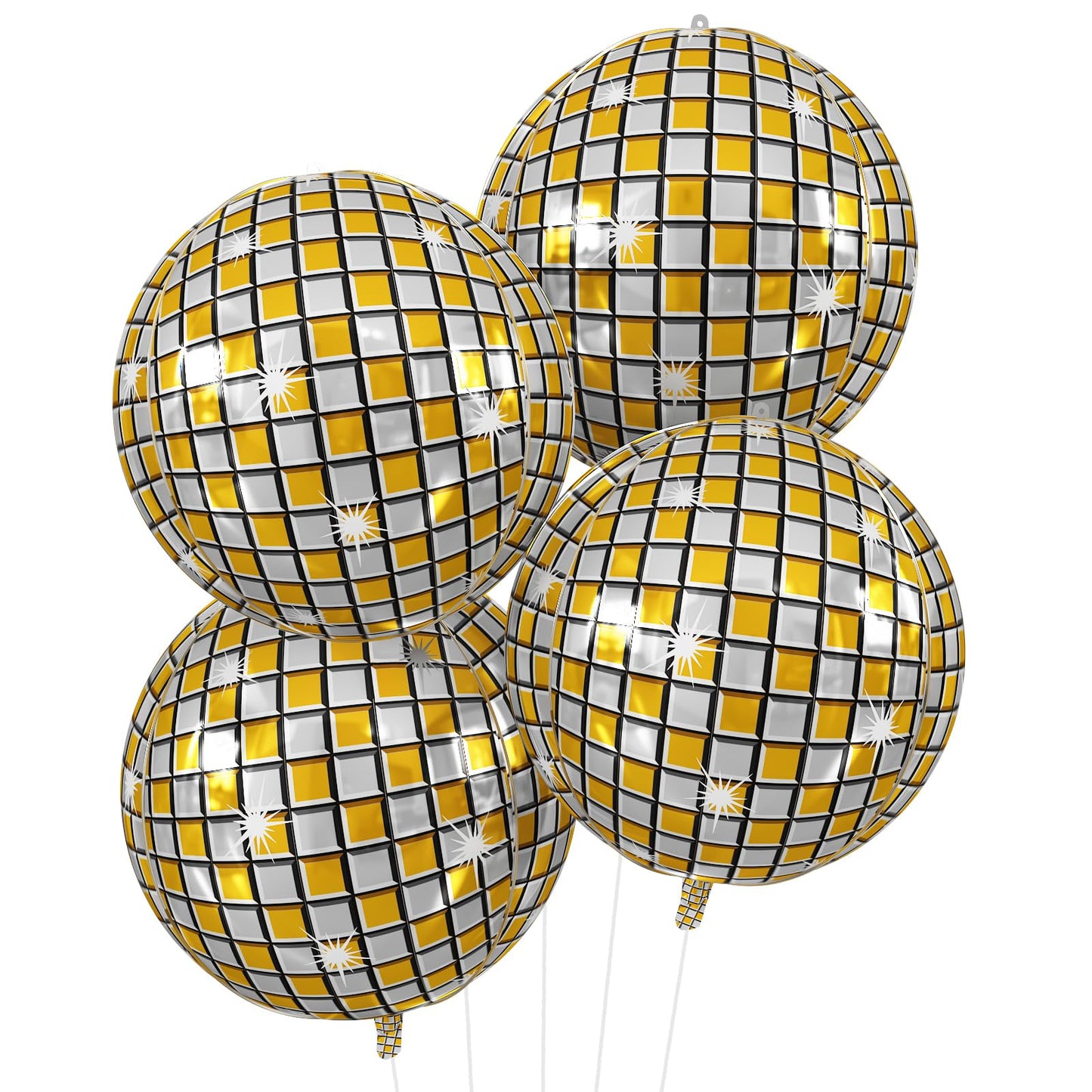 Disco Ball Balloons 4PC,Foil Disco Balloons 22 Inch 4D Round Metallic