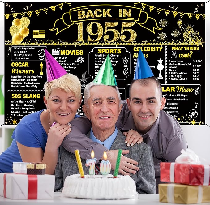 DARUNAXY 71st Birthday Black Gold Party Decoration, Back in 1955