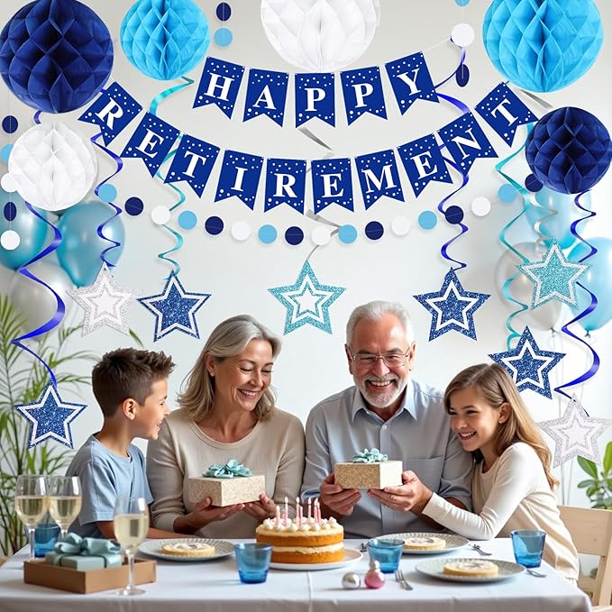 Happy Retirement Party Decorations for Men Women Blue Silver Happy