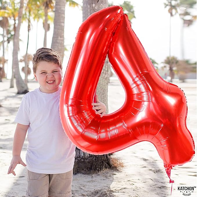 KatchOn, Giant Red Number 4 Balloons for Birthdays - 40 Inch | Red 4
