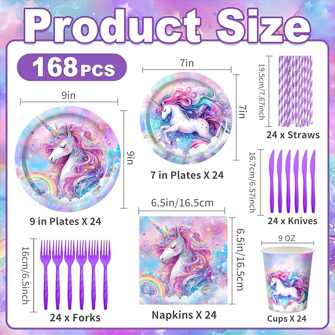 168Pcs Unicorn Plates and Napkins Unicorn Birthday Party Supplies