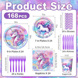 168Pcs Unicorn Plates and Napkins Unicorn Birthday Party Supplies