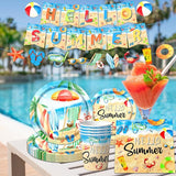 Hello Summer Party Decorations 142Pcs Beach Pool Party Paper Plates