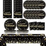 Happy Retirement Party Supplies Serves 24 Black and Gold Retirement