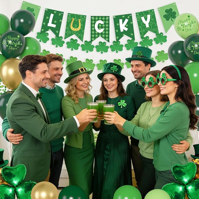 Green Party Decorations, Green Gold Printed Confetti Heart Balloons