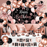 Rose Gold Birthday Party Decorations 63Pcs Rose Gold and Black Happy