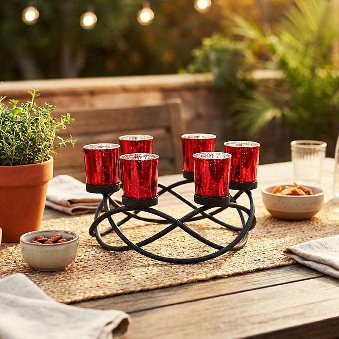 Iron Round Votive Tealight Candle Holder Centerpiece for Halloween