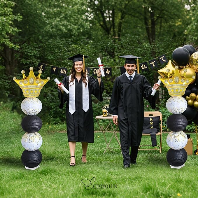 Gold and Black Balloon Column Stand Kit,Crown Balloon And Paper