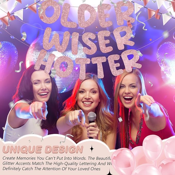 Fulmoon Set of 3 Pre Strung Older Wiser Hotter Glitter Banner Funny #1