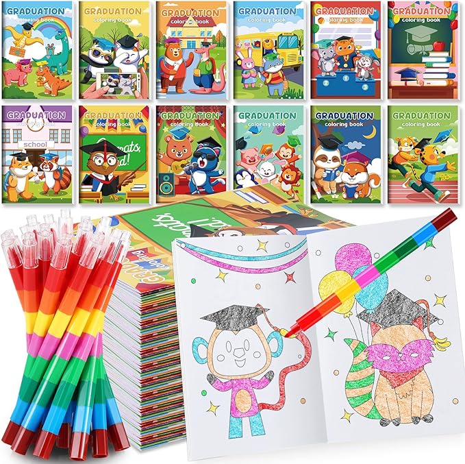 12 Kindergarten Graduation Mini Coloring Books Kids with 12 Stacking