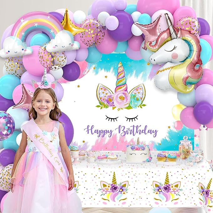 Unicorn Birthday Decorations Party Supplies for Girls Purple Unicorn