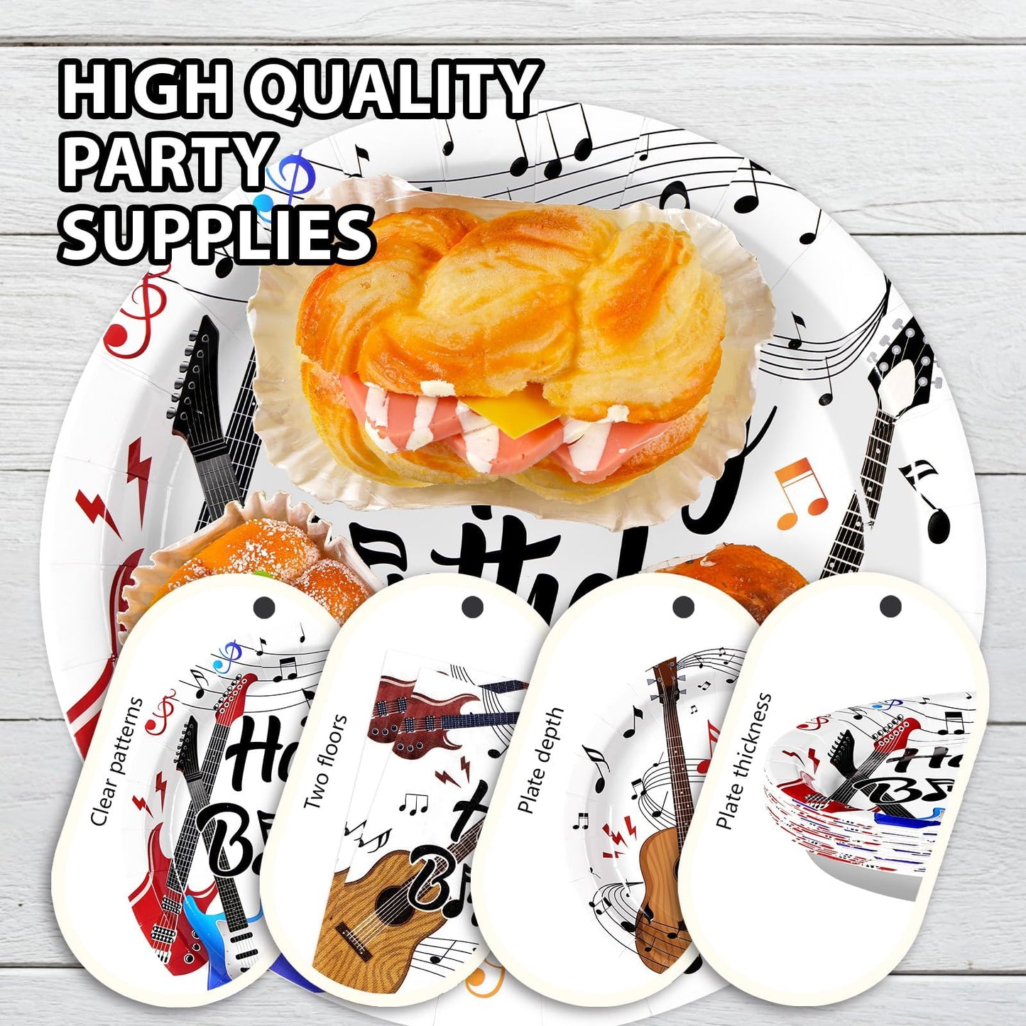 Grencian 96 Pcs Guitar Birthday Party Supplies Music Notes Birthday