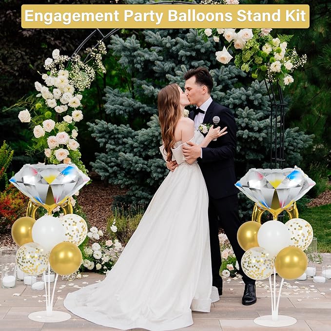 Engagement Party Balloons Stand Kit 2 Sets With 2 Diamond Ring Foil