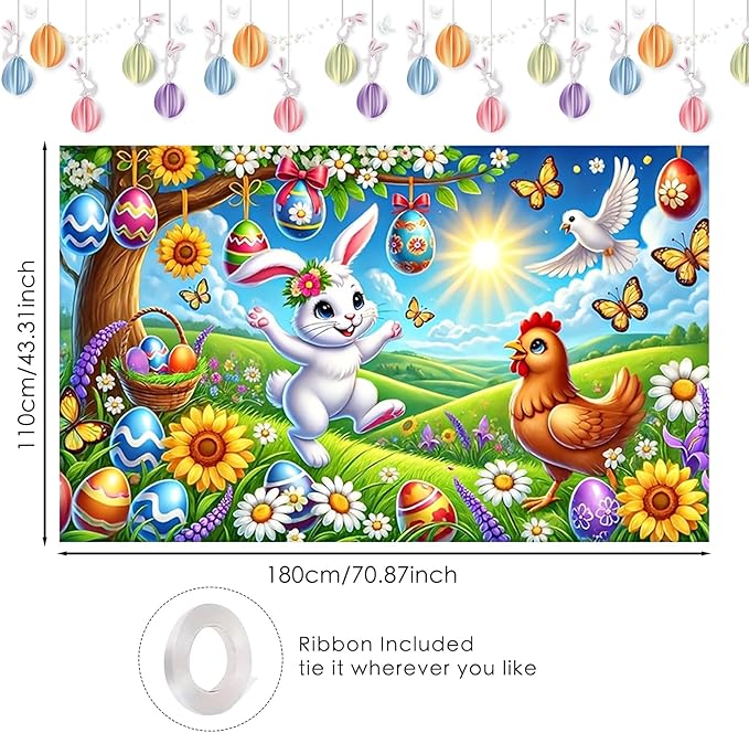 Nuxovilar Easter Banner Polyester 43x70.86 Inches Large Easter Banner