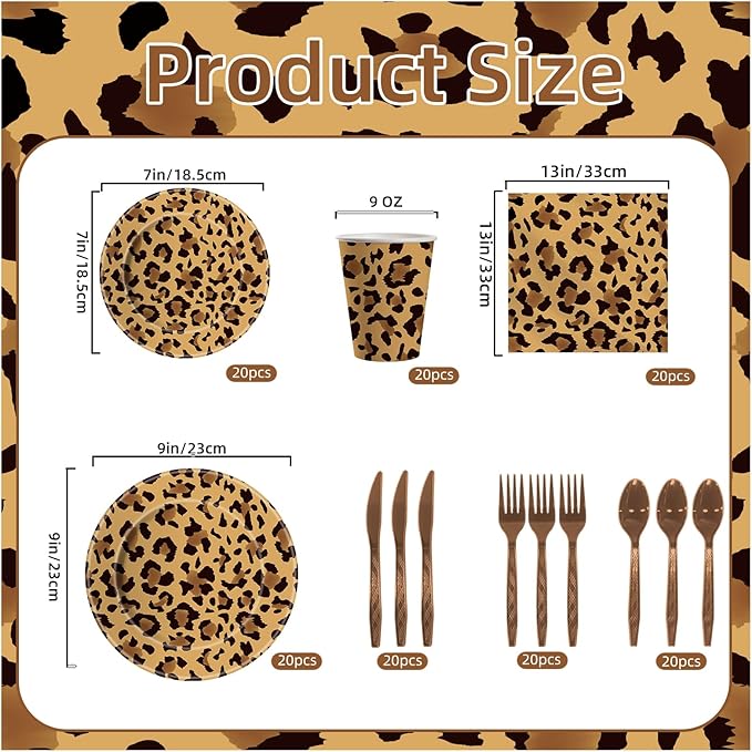 140PCS Leopard Print Party Decorations,Jungle Animal theme