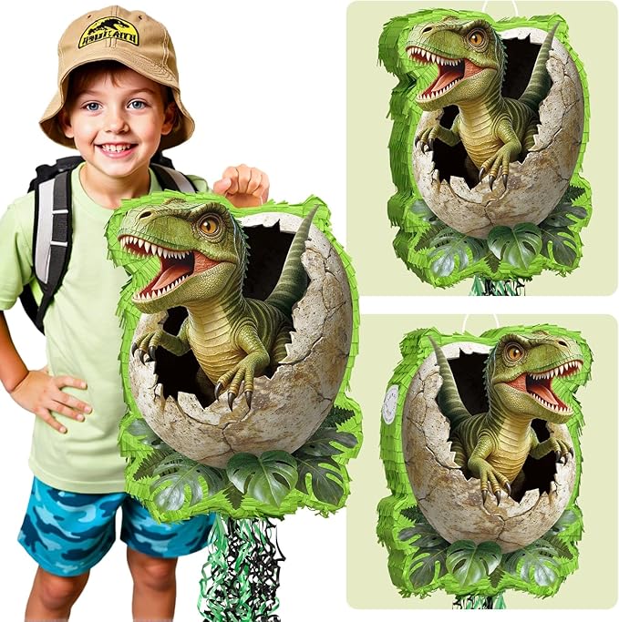 WERNNSAI Dinosaur Egg Piñata - Trex Piñata with Blindfold and Bat for
