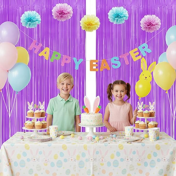 BRAVESHINE Tinsel Photo Backdrop Curtains - 2Pcs 3.2x8.2ft Pastel