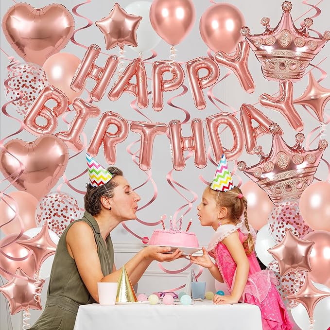 Rose Gold Birthday Decorations 3D Foil Rose Gold Happy Birthday