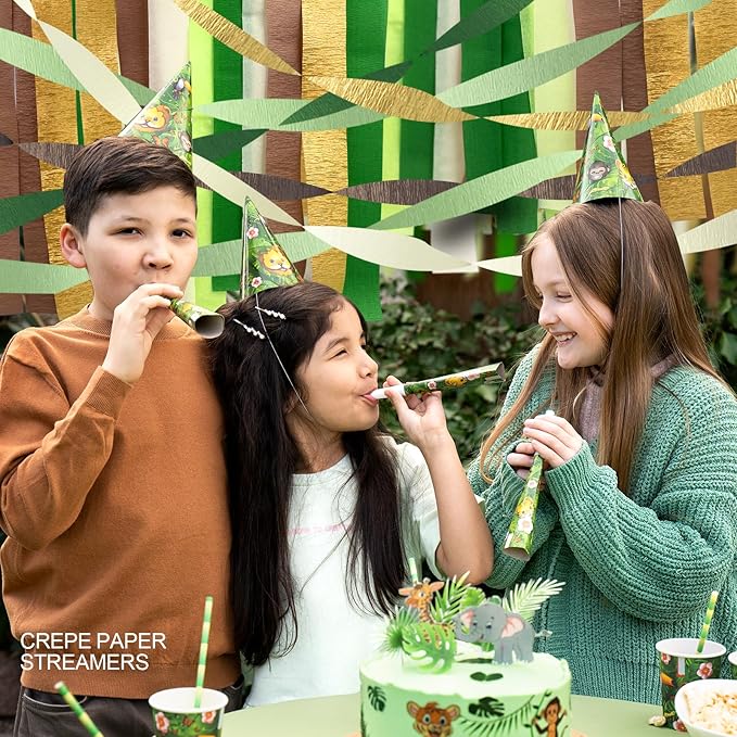 AOYOO 5 Rolls Crepe Paper Streamers - Sage Olive Green, Gold & Ivory