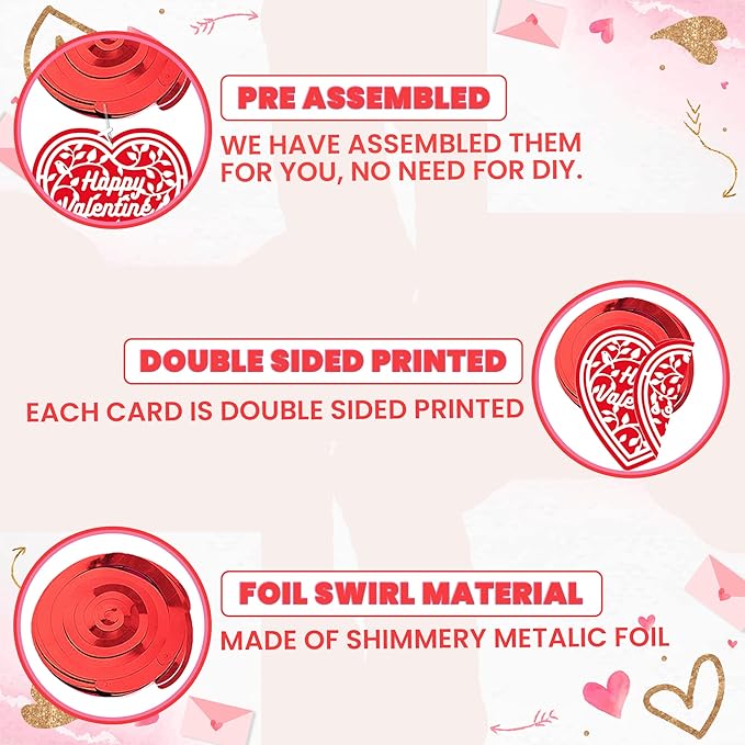 Valentines Hanging Swirls Large Pack of 30 No DIY Valentines Day