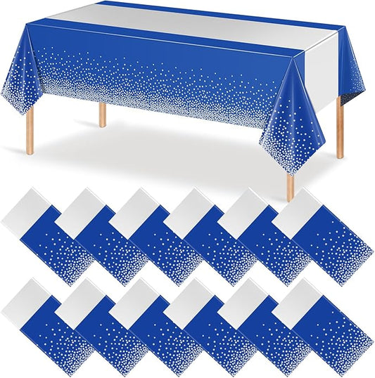 12Pcs Blue Silver Tablecloth Party Decorations,Plastic Royal Blue
