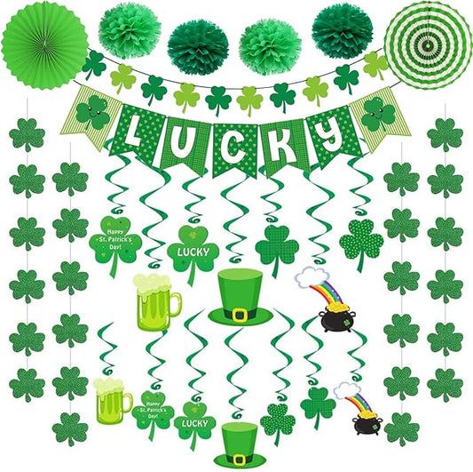 40ct St Patrick's Day Decorations Kit Hanging Swirls Banner Shamrock