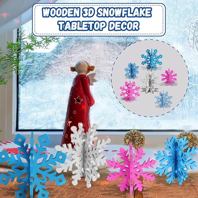 6 Sets Snowflake Christmas Table Decorations 12pcs Blue Fuchsia