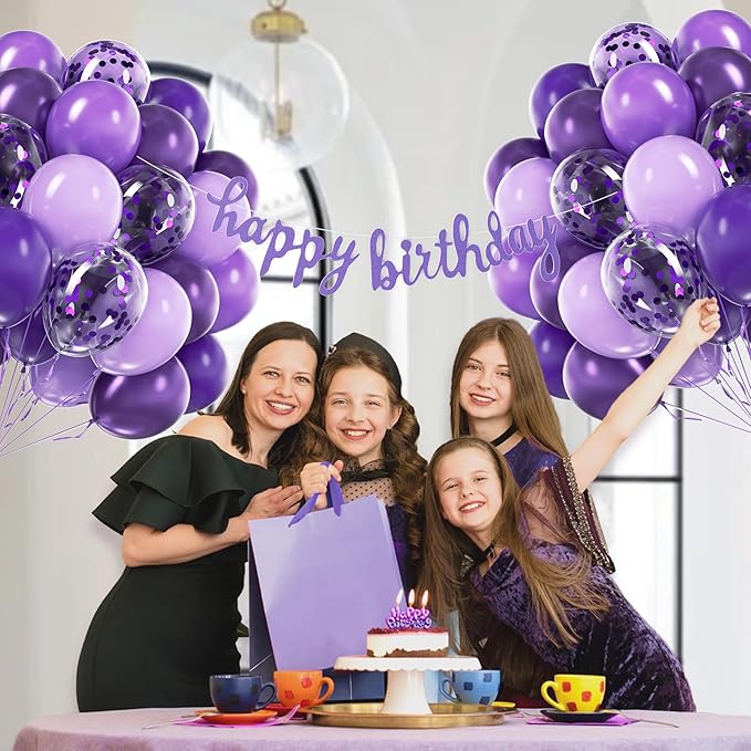 60pcs Purple Balloons 12inch with Metallic Pastel Dark Purple