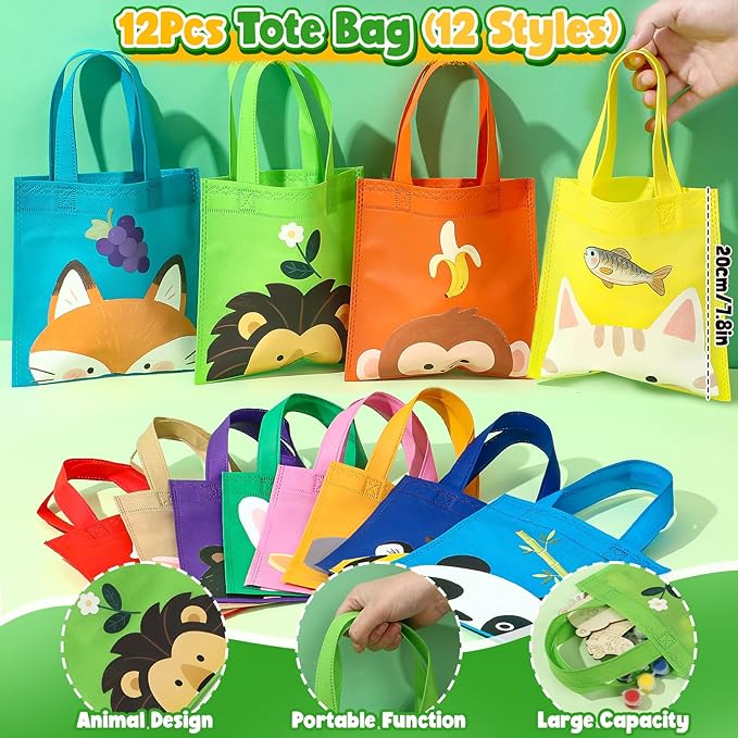 136Pcs Safari Party Favors Jungle Birthday Supplies for Kids Wooden